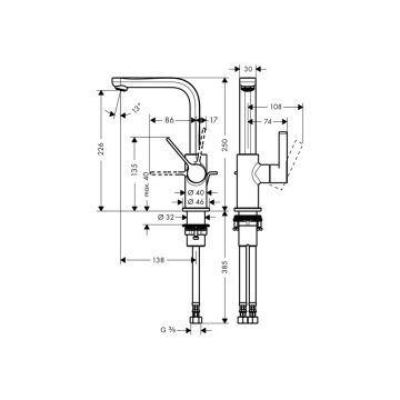 Смеситель для раковины Hansgrohe (Хансгрое) Metris S поворотный излив 120° 31159000 хром