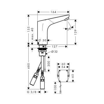 Смеситель для раковины Hansgrohe (Хансгрое) Focus электронный с регулировкой температуры питание от батареек 31171000 хром