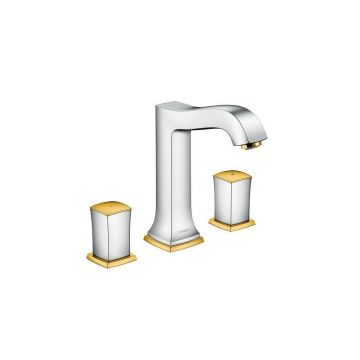 Смеситель для раковины Hansgrohe (Хансгрое) Metropol Classic на 3 отверстия ручки Zero со сливным гарнитуром 31305090 хром золото
