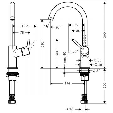 Смеситель для раковины Hansgrohe (Хансгрое) Talis с фиксированным изливом и сливным клапаном Push 32080000 хром