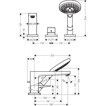 Смеситель на край ванны Hansgrohe Metropol на 3 отверстия 32550000 хром (нужна СЧ 13437180)