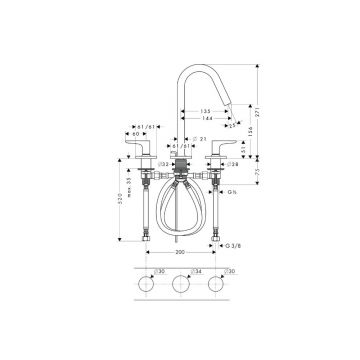 Смеситель для раковины Hansgrohe (Хансгрое) Axor Citterio M на 3 отверстия 160 с рычаговыми рукоятками с отдельными розетками со сливным гарнитуром 34133000 хром