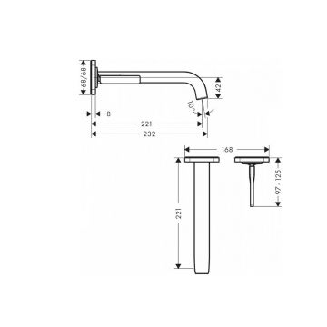 Смеситель для раковины Hansgrohe (Хансгрое) Axor Citterio E 221 мм с отдельными розетками настенный 36106340 матовый черный хром