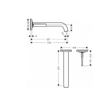 Смеситель для раковины Hansgrohe (Хансгрое) Axor Citterio E 221 мм с отдельными розетками настенный 36106950 матовая латунь
