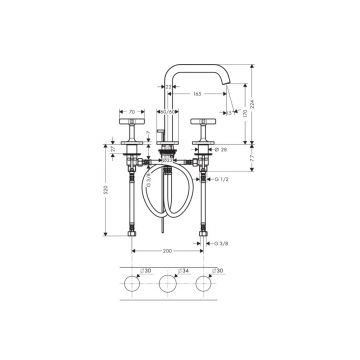 Смеситель для раковины Hansgrohe (Хансгрое) Axor Citterio E на 3 отверстия 170 с отдельными розетками 36108000 хром