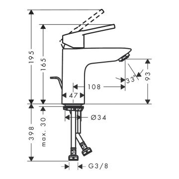 Смеситель для раковины Hansgrohe (Хансгрое) Logis Loop 100 однорычажный CoolStart со сливным гарнитуром 71154000 хром