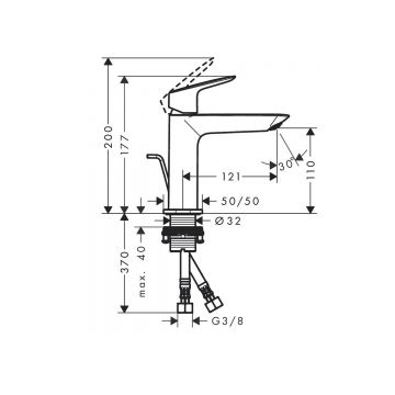 Смеситель для раковины Hansgrohe (Хансгрое) Logis однорычажный 110 Fine со сливным гарнитуром 71251670 черный матовый