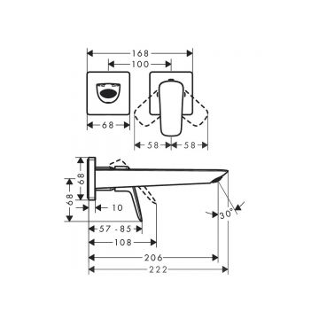 Смеситель для раковины Hansgrohe (Хансгрое) Logis однорычажный Fine скрытый настенный монтаж с изливом 205 см 71256670 черный матовый