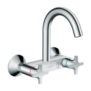 Смеситель для кухни Hansgrohe (Хансгрое) Logis M32 с двумя рукоятками Eco настенный с высоким изливом 1jet 71284000 хром