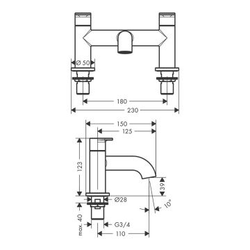 Смеситель на край ванны Hansgrohe (Хансгрое) Vernis Blend на 2 отверстия 71442670 черный матовый