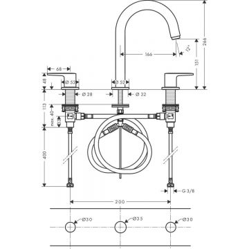 Смеситель для раковины Hansgrohe (Хансгрое) Vernis Blend на 3 отверстия со сливным гарнитуром 71553000 хром