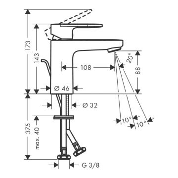 Смеситель для раковины Hansgrohe (Хансгрое) Vernis Blend однорычажный 100 CoolStart со сливным гарнитуром 71585670 черный матовый