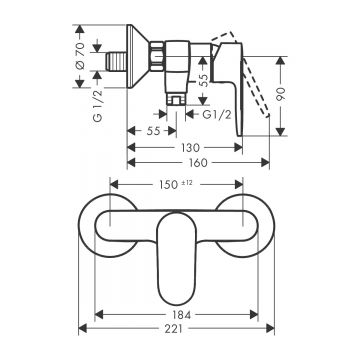 Смеситель для душа Hansgrohe (Хансгрое) Vernis Blend однорычажный внешнего монтажа с двумя режимами расхода воды 71646000 хром