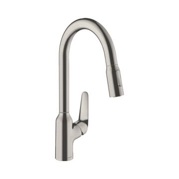 Смеситель для кухни Hansgrohe (Хансгрое) Focus M42 однорычажный 220 с вытяжным душем 2jet 71800800 сталь