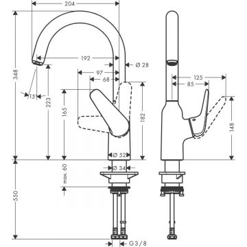 Смеситель для кухни Hansgrohe (Хансгрое) Focus M42 однорычажный 220 1jet 71802800 сталь