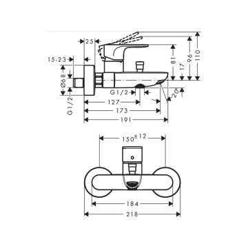 Смеситель для ванны Hansgrohe (Хансгрое) Rebris S 2 режима расхода воды 72443670 черный матовый