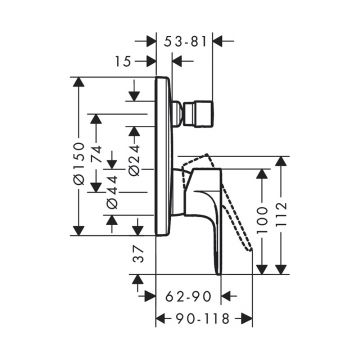 Смеситель для ванны Hansgrohe (Хансгрое) Rebris S скрытого монтажа со встроенной защитной комбинацией 72467000 хром