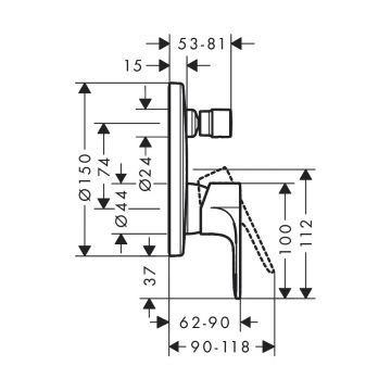 Смеситель для ванны Hansgrohe (Хансгрое) Rebris E скрытого монтажа со встроенной защитной комбинацией 72469670 хром