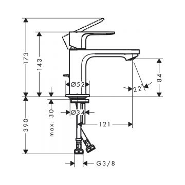 Смеситель для раковины Hansgrohe (Хансгрое) Rebris E 80 CoolStart со сливным гарнитуром 72553670 черный матовый