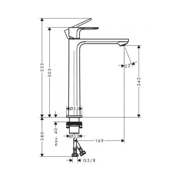 Смеситель для накладной раковины Hansgrohe (Хансгрое) Rebris S 240 CoolStart без сливного гарнитура 72583000 хром