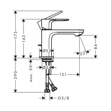 Смеситель для раковины Hansgrohe (Хансгрое) Rebris S 80 CoolStart с металлическим сливным гарнитуром 72584670 черный матовый