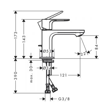 Смеситель для раковины Hansgrohe (Хансгрое) Rebris E 80 CoolStart со сливным гарнитуром 72587670 черный матовый