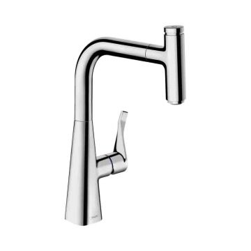 Смеситель для кухни Hansgrohe (Хансгрое) Metris Select M71 однорычажный 240 с вытяжным изливом 1jet sBox 73802000 хром