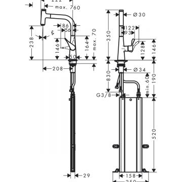 Смеситель для кухни Hansgrohe (Хансгрое) Metris Select M71 однорычажный 240 с вытяжным изливом 1jet sBox 73802000 хром