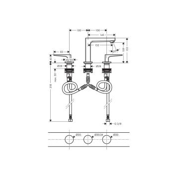 Смеситель для раковины Hansgrohe (Хансгрое) Metropol 110 на 3 отверстия с рукоятками в форме петли со сливным клапаном Push-Open 74514000 хром