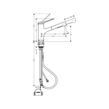Смеситель для кухни Hansgrohe (Хансгрое) Zesis M33 однорычажный 150 с вытяжным душем 2jet sBox 74803800 сталь
