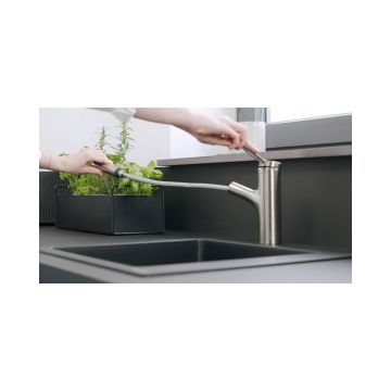 Смеситель для кухни Hansgrohe (Хансгрое) Zesis M33 однорычажный 150 с вытяжным душем 2jet sBox 74803800 сталь