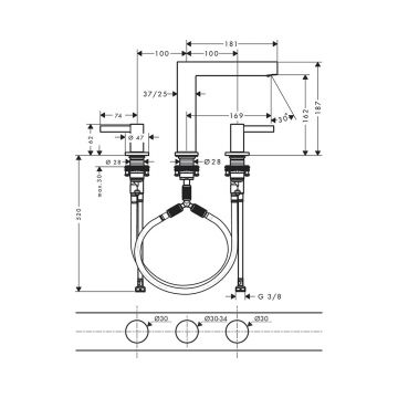 Смеситель для раковины Hansgrohe (Хансгрое) Finoris 160 на 3 отверстия со сливным гарнитуром push-open 76034670 черный матовый
