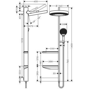 Душевая система Hansgrohe Croma 160 Showerpipe 1jеt (верхний душ, штанга, ручной душ, полочки), цвет: хром 26842000