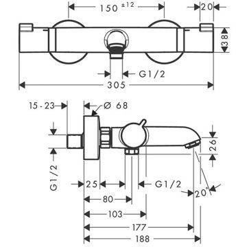 Смеситель Hansgrohe (Хансгрое) Ecostat для ванны, настенный, термостатический, цвет: черный матовый 13114670