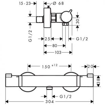 Смеситель Hansgrohe (Хансгрое) Ecostat для душа, настенный, термостатический, цвет: шлифованная бронза 13116140