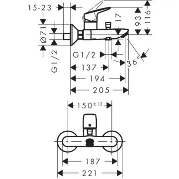 Смеситель Hansgrohe (Хансгрое) Logis для ванны, настенный, цвет: черный матовый 71400670