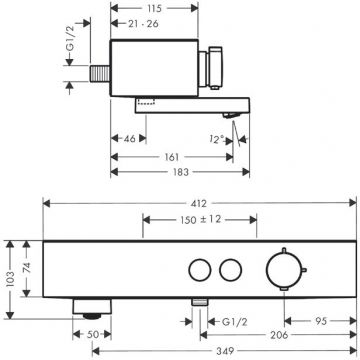 Смеситель Hansgrohe (Хансгрое) ShowerTable для ванны, настенный, термостатический, цвет: черный матовый 24340670