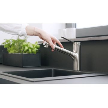 Смеситель Hansgrohe (Хансгрое) Zesis для кухни, 1 отверстие, с вытяжным душем, sВох litе, цвет: хром 74803000