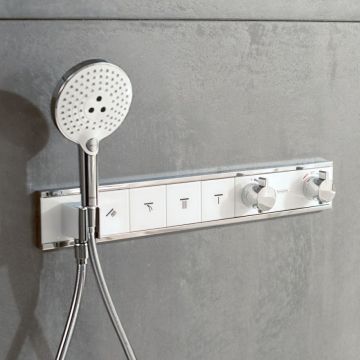 Термостата для душа Hansgrohe (Хансгрое) RainSelect скрытого монтажа на 3 потребителя 15356600, внешняя часть, черный/хром