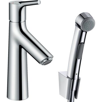Смеситель для раковины Hansgrohe (Хансгрое) Talis S со сливным клапаном Push-Open и гигиеническим душем 72290000, хром