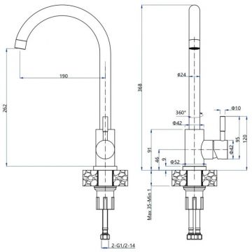 Смеситель для кухни GranFest (Гранфест) QUARZ U-обр. D-35мм, Z-5410 темно-серый