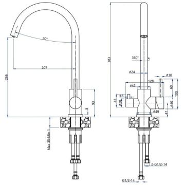 Смеситель для кухни GranFest (Гранфест) QUARZ U-обр. с краном питьевой воды D-35мм Z-5420 нержавейка