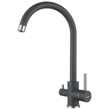 Смеситель для кухни GranFest (Гранфест) QUARZ U-обр. с краном питьевой воды D-35мм Z-5420 темно-серый