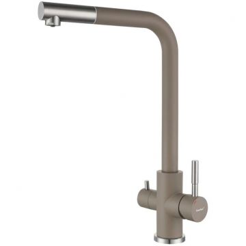 Смеситель для кухни GranFest (Гранфест) QUARZ Г-обр. с краном питьевой воды D-35мм. Z-5421 песочный
