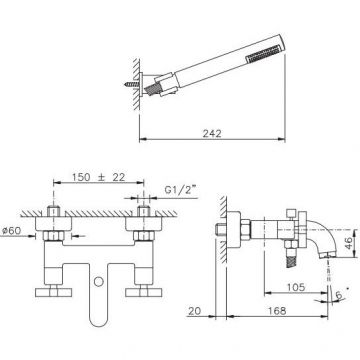 Смеситель Nicolazzi (Николации) Mac Kinley 05 для ванны с двумя ручками, с переключателем ванна/душ, + комплект руч. душа, цвет: хром 2202CR29