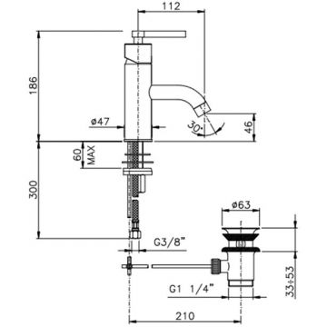 Смеситель Nicolazzi (Николации) Mac Kinley 05 для раковины на 1 отверстие, с донным клапаном, излив: 112 мм, цвет: хром 3702CR29M