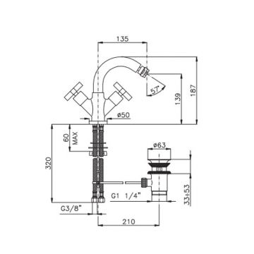 Смеситель Nicolazzi (Николации) Monte Croce для биде с двумя ручками, излив: 135 мм, цвет: хром 2237CR27
