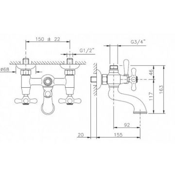 Смеситель Nicolazzi (Николации) Nuova Brenta для ванны, с переключателем ванна/душ, вывод сверху 3/4″ (для душ. стойки) , цвет: хром 2500CR