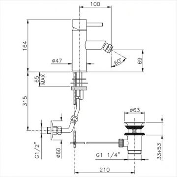 Смеситель Nicolazzi (Николации) Olympus для биде на 1 отверстие, с донным клапаном, цвет: хром 3703CR