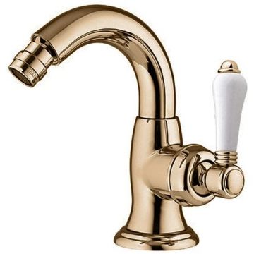 Смеситель Nicolazzi (Николации) Petit Mont Blanc для биде, на 1 отверстие, с донным клапаном, излив: 13.2 см, ручки белая керамика, цвет: Вrоnzе Рlаtеd 3455BZ76C